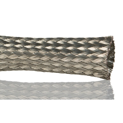 Alpha Wire Braided Copper Silver Cable Sleeve, 12.7mm Diameter, 30m Length, FIT Brass Braid Series