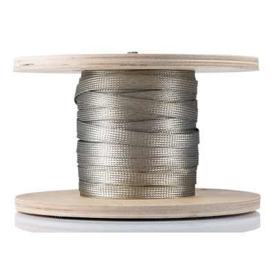 Alpha Wire Braided Copper Silver Cable Sleeve, 12.7mm Diameter, 30m Length, FIT Brass Braid Series