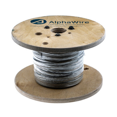 Alpha Wire Expandable Braided Copper Silver Cable Sleeve, 12.8mm Diameter, 30m Length, 2174 Series