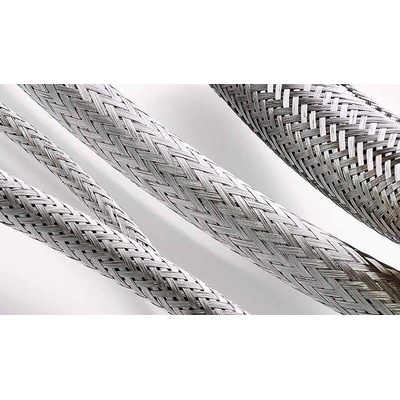 TE Connectivity Expandable Braided Nickel Plated Copper Alloy Silver Cable Sleeve, 6mm Diameter, 10m Length, INSTALITE