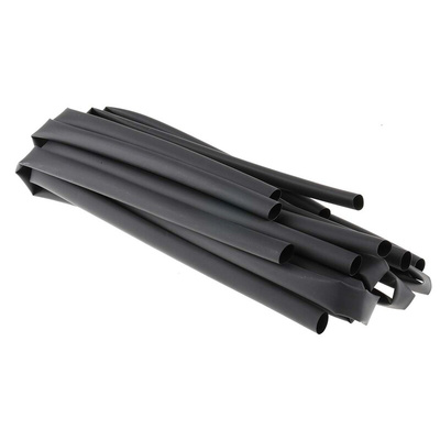 RS PRO Heat Shrink Tubing, Black 12.7mm Sleeve Dia. x 1.2m Length 2:1 Ratio
