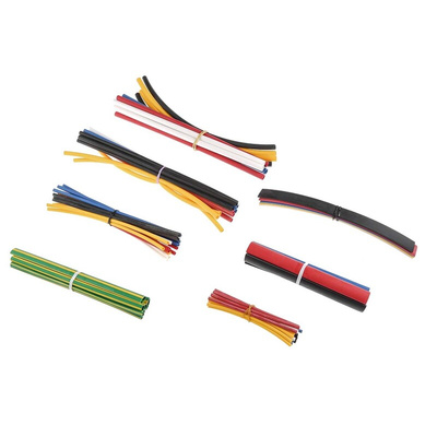 RS PRO Adhesive Lined Heat Shrink Tubing, Black, Blue, Green/Yellow, Red, White 2.4mm Sleeve Dia. x 10cm Length 2:1