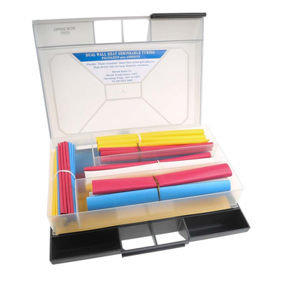 RS PRO Adhesive Lined Heat Shrink Tubing, Blue, Red, White, Yellow 3mm Sleeve Dia. x Assortment Length 3:1 Ratio