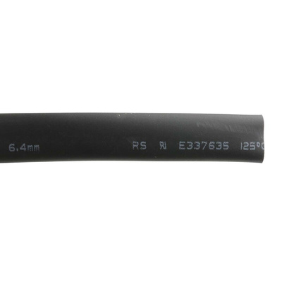 RS PRO Heat Shrink Tubing, Black 6.4mm Sleeve Dia. x 8m Length 2:1 Ratio