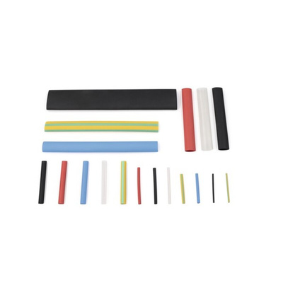 HellermannTyton Heat Shrink Tubing, Black, Blue, Clear, Green/Yellow, Red 1.5mm Sleeve Dia. x 40mm Length 3:1 Ratio,