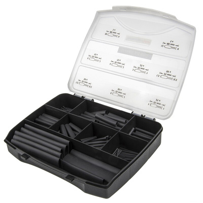 HellermannTyton Heat Shrink Tubing, Black 1.5mm Sleeve Dia. x 35mm Length 3:1 Ratio, ShrinKit 321 Basic Series