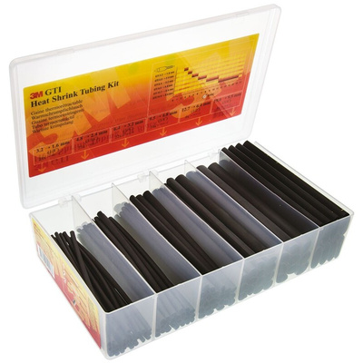 3M Heat Shrink Tubing, Black 3.2mm Sleeve Dia. x 150mm Length, GTI Series