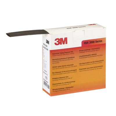 3M Heat Shrink Tubing, Black 3mm Sleeve Dia. x 10m Length 3:1 Ratio, HSR 3000 Series