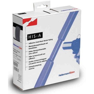 HellermannTyton Adhesive Lined Heat Shrink Tubing, Black 6mm Sleeve Dia. x 5m Length 3:1 Ratio, HIS-A Series