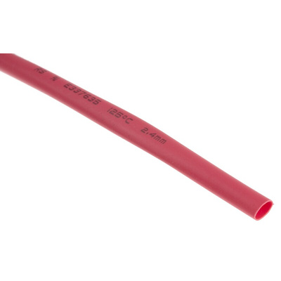 RS PRO Heat Shrink Tubing, Red 2.4mm Sleeve Dia. x 10m Length 2:1 Ratio