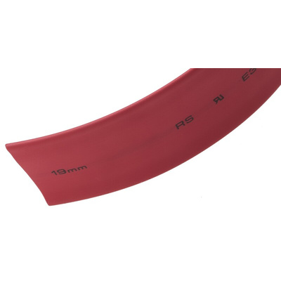 RS PRO Heat Shrink Tubing, Red 19mm Sleeve Dia. x 5m Length 2:1 Ratio