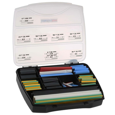 HellermannTyton Heat Shrink Tubing, Black, Blue, Green/Yellow, Red, White 3mm Sleeve Dia. x 35mm Length 3:1 Ratio