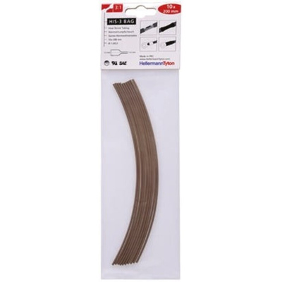 HellermannTyton Heat Shrink Tubing, Brown 1.5mm Sleeve Dia. x 200mm Length 3:1 Ratio, HIS-3 BAG Series