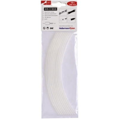 HellermannTyton Heat Shrink Tubing, Clear 3mm Sleeve Dia. x 200mm Length 3:1 Ratio, HIS-3 BAG Series