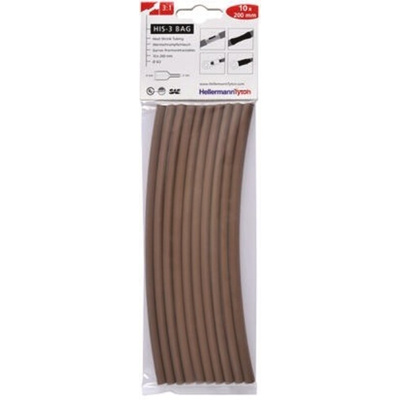 HellermannTyton Heat Shrink Tubing, Brown 6mm Sleeve Dia. x 200mm Length 3:1 Ratio, HIS-3 BAG Series