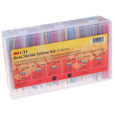 3M Halogen Free Heat Shrink Tubing, Black, Blue, Brown, Clear, Green, Grey, Red, White, Yellow x 150mm Length 2:1