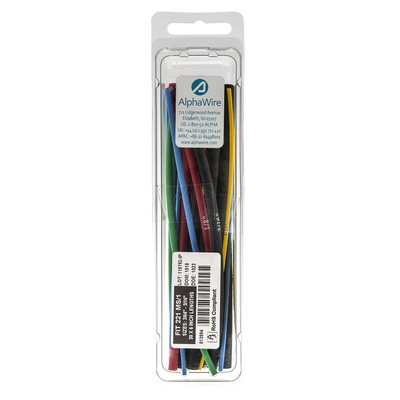 Alpha Wire Heat Shrink Tubing, Black 1.17mm Sleeve Dia. x 152mm Length 2:1 Ratio, FIT-221 Series