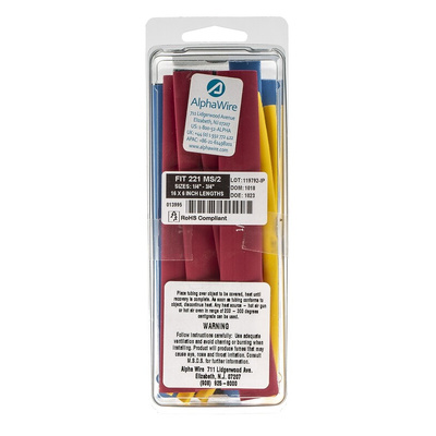 Alpha Wire Heat Shrink Tubing Kit, Black 6.35mm Sleeve Dia. x 152mm Length 2:1 Ratio, FIT-221 Series