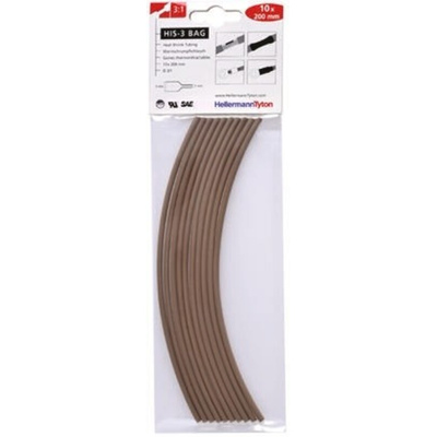 HellermannTyton Heat Shrink Tubing, Brown 3mm Sleeve Dia. x 200mm Length 3:1 Ratio, HIS-3 BAG Series