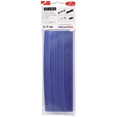 HellermannTyton Heat Shrink Tubing, Blue 12mm Sleeve Dia. x 200mm Length 3:1 Ratio, HIS-3 BAG Series