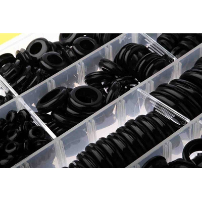 RS PRO Black PVC Cable Grommet Kit for 3 → 19mm Cable Dia.