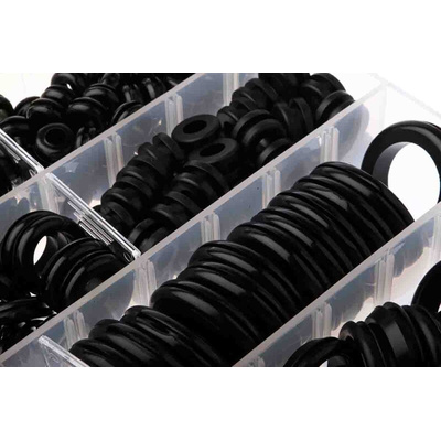 RS PRO Black PVC Cable Grommet Kit for 3 → 19mm Cable Dia.