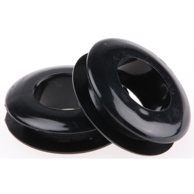 RS PRO Black PVC 13.9mm Cable Grommet for Maximum of 10.5mm Cable Dia.