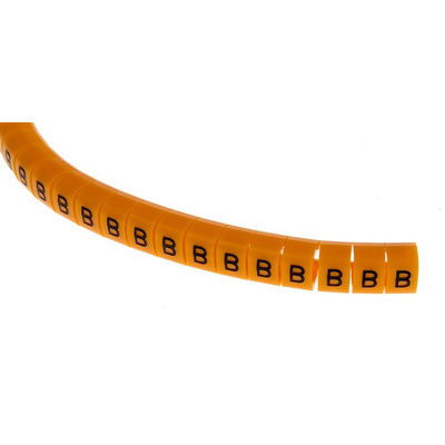 RS PRO Snap On Cable Markers, Black on Orange, Pre-printed "B", 4 → 5mm Cable
