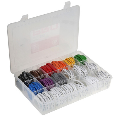 RS PRO Slide On Cable Marker Kit, Black, Blue, Brown, Green, Grey, Orange, Red, Violet, White, Yellow, Pre-printed "-,