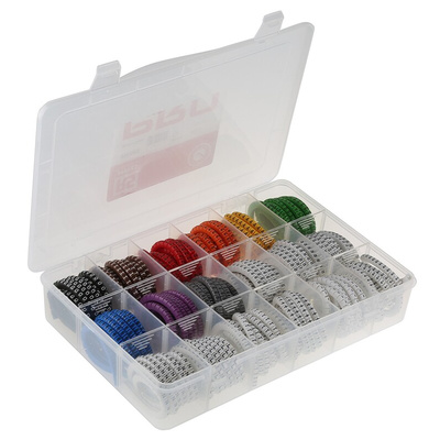 RS PRO Slide On Cable Marker Kit, Black, Blue, Brown, Green, Grey, Orange, Red, Violet, White, Yellow, Pre-printed "-,