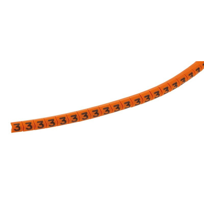 HellermannTyton Helagrip Slide On Cable Markers, Black on Orange, Pre-printed "3", 1 → 3mm Cable