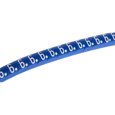 HellermannTyton Helagrip Slide On Cable Markers, White on Blue, Pre-printed "6", 1 → 3mm Cable