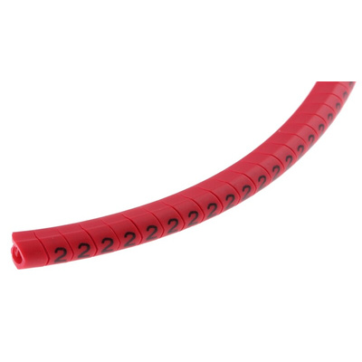 HellermannTyton Helagrip Slide On Cable Markers, Black on Red, Pre-printed "2", 4 → 9mm Cable