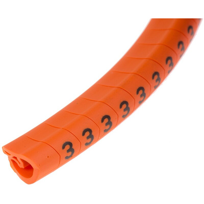 HellermannTyton Helagrip Slide On Cable Markers, Black on Orange, Pre-printed "3", 4 → 9mm Cable