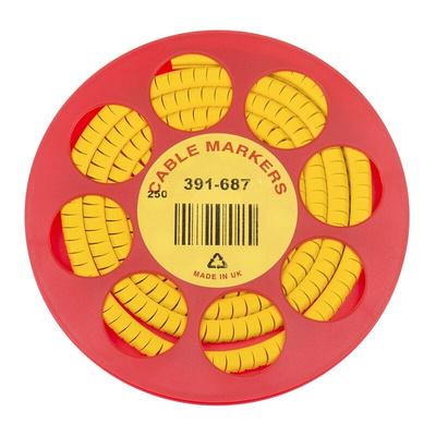 HellermannTyton Helagrip Slide On Cable Markers, Black on Yellow, Pre-printed "4", 4 → 9mm Cable