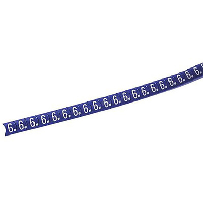 HellermannTyton Helagrip Slide On Cable Markers, White on Blue, Pre-printed "6", 4 → 9mm Cable