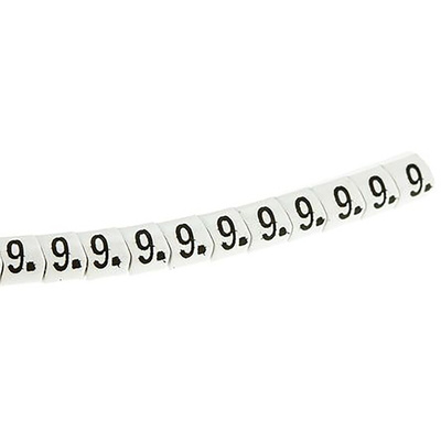 HellermannTyton Helagrip Slide On Cable Markers, Black on White, Pre-printed "9", 4 → 9mm Cable
