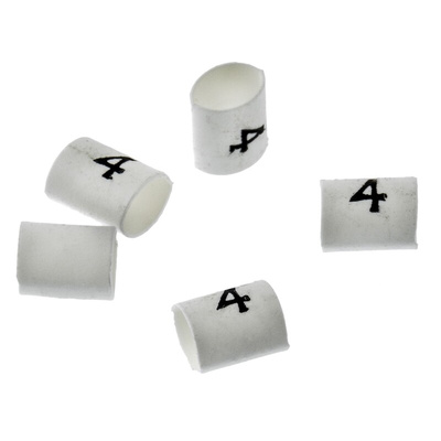 TE Connectivity Heat Shrink Cable Markers, White, Pre-printed "4", 1 → 3mm Cable