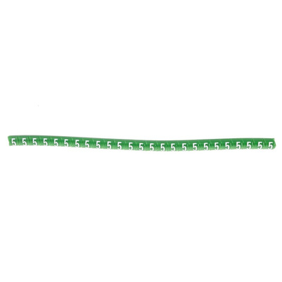 HellermannTyton Helagrip Slide On Cable Markers, White on Green, Pre-printed "5", 1 → 3mm Cable