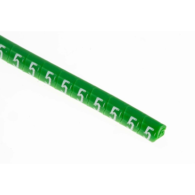 HellermannTyton Helagrip Slide On Cable Markers, White on Green, Pre-printed "5", 1 → 3mm Cable