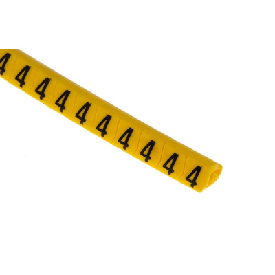 HellermannTyton Helagrip Slide On Cable Markers, Black on Yellow, Pre-printed "4", 2 → 5mm Cable