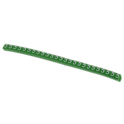 HellermannTyton Helagrip Slide On Cable Markers, White on Green, Pre-printed "5", 2 → 5mm Cable