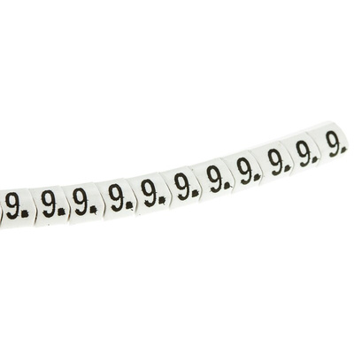 HellermannTyton Helagrip Slide On Cable Markers, Black on White, Pre-printed "9", 2 → 5mm Cable
