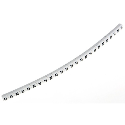 HellermannTyton Helagrip Slide On Cable Marker, Black on White, Pre-printed "N", 1 → 3mm Cable