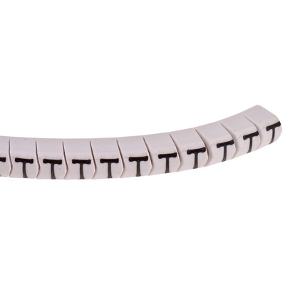 HellermannTyton Helagrip Slide On Cable Marker, Black on White, Pre-printed "T", 2 → 5mm Cable