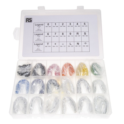 HellermannTyton Helagrip Slide On Cable Marker Kit, Black, Blue, Brown, Green, Grey, Orange, Red, Violet, White,
