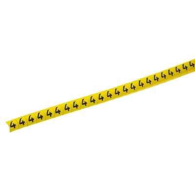 HellermannTyton Helagrip Slide On Cable Markers, Black on Yellow, Pre-printed "4", 2 → 5mm Cable