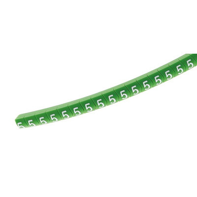 HellermannTyton Helagrip Slide On Cable Markers, White on Green, Pre-printed "5", 2 → 5mm Cable