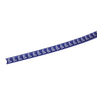 HellermannTyton Helagrip Slide On Cable Markers, White on Blue, Pre-printed "6", 2 → 5mm Cable