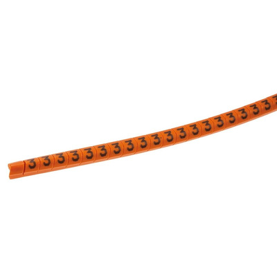 HellermannTyton Helagrip Slide On Cable Markers, Black on Orange, Pre-printed "3", 2 → 5mm Cable
